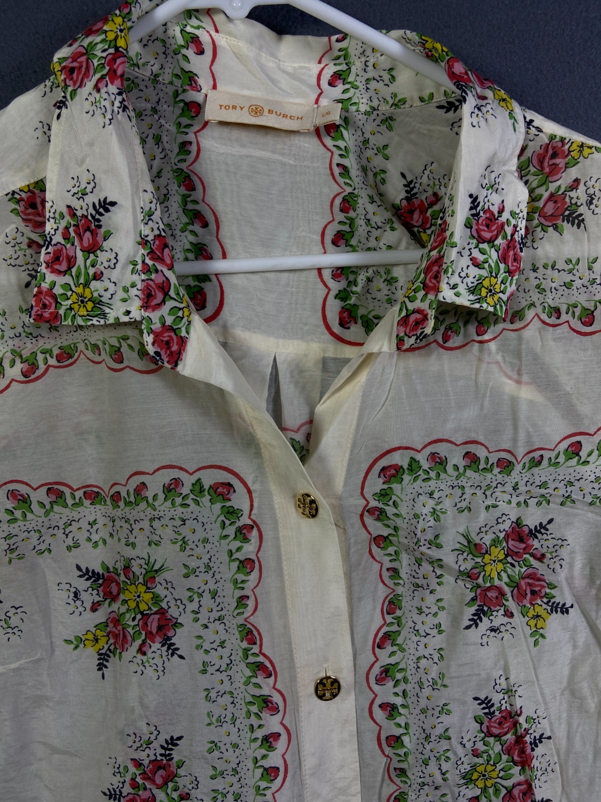 Summer Perfect TORY BURCH Cora Floral LS Silk Shirtdress Garden Veil Large Tunic