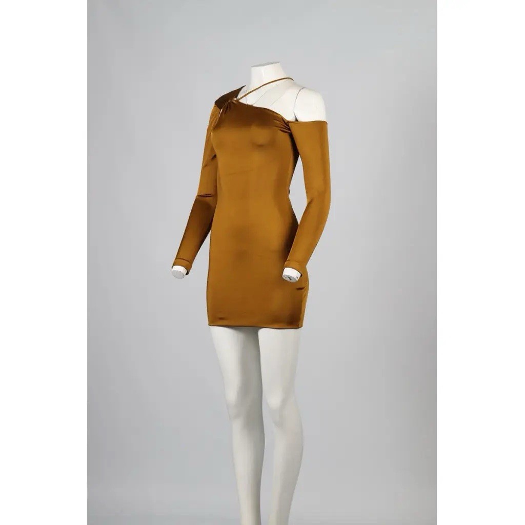 Cushnie et Ochs Sasha One Shoulder Mini Dress in Amber Gold $995