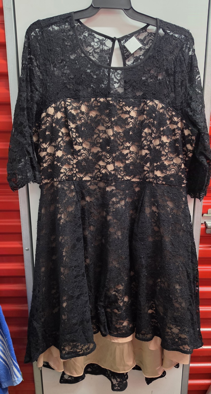 City Chic black floral lace lined fit & flare dress 3/4 sleeve 22W