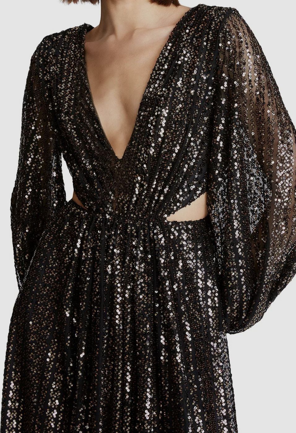 U20661 with tags 697 Halston Womens Black Madelyn Sequin Side Cutout Gow G1N