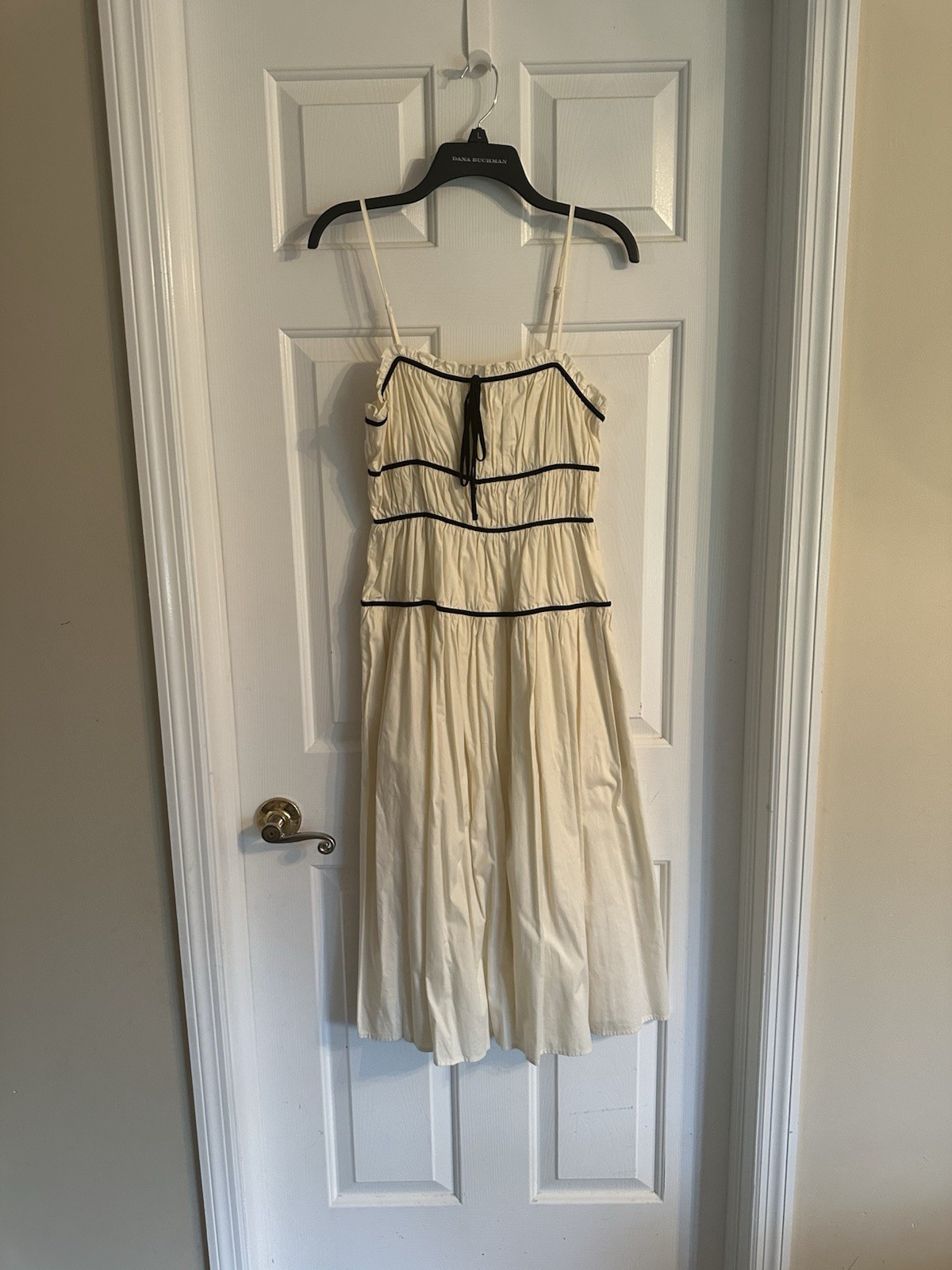 STORIA Women’s Cream/Black Solid Square Neck A-Line Midi Dress Sleeveless S