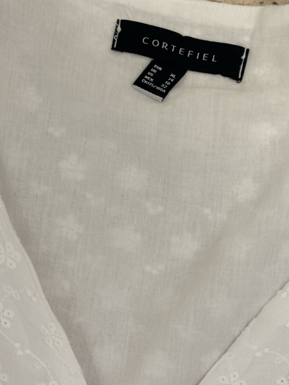 Cortefiel knee length White Button-Up Dress size XL.