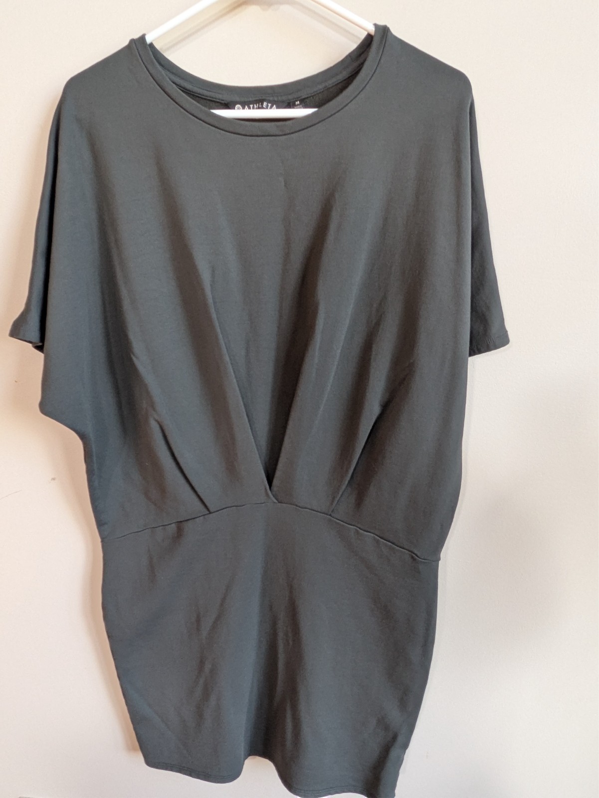 Athleta Pronto Pleated Dress Womens Size Medium Stretch Dolman Sleeve Gray #71