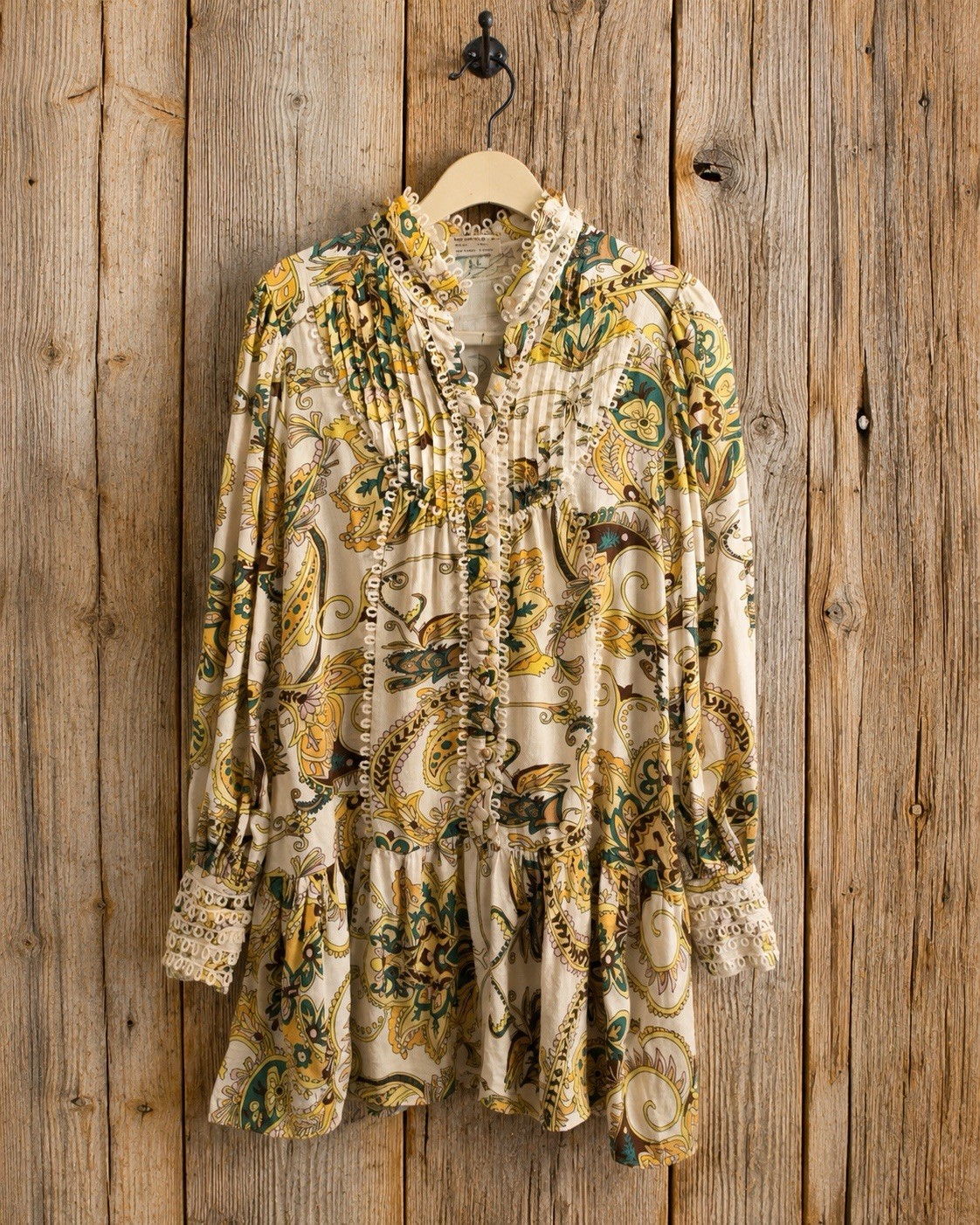 ASA FASHION GROUP Shirt Dress Retro 70s Boho Paisley Prairie Victorian Sz L Mod