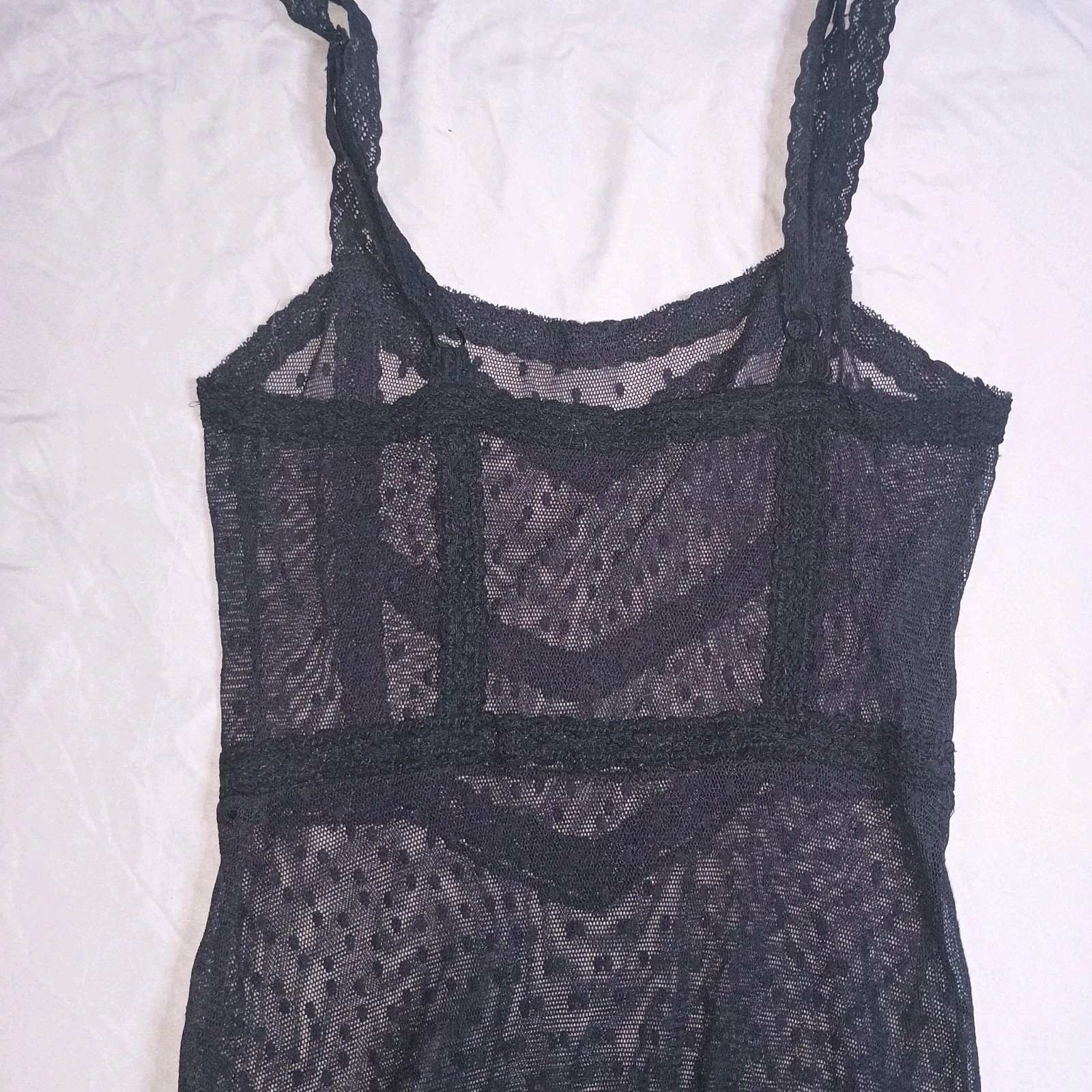 Black Fishnet Polkadot See Through Long Tiered Dress Size XS