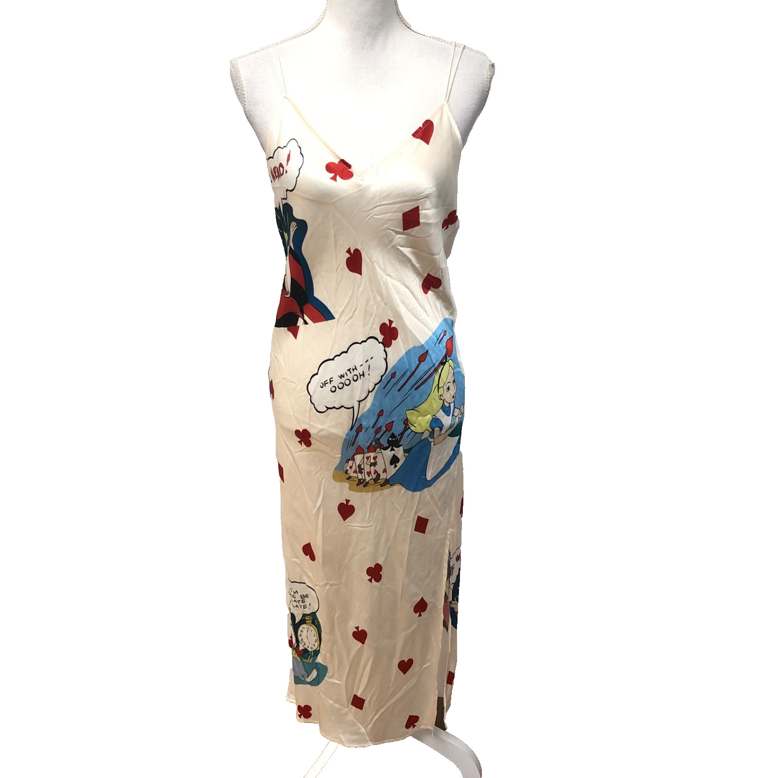 Mo & Co Disney Alice And Wonderland Graphic Slip Dress Womens Small Satin