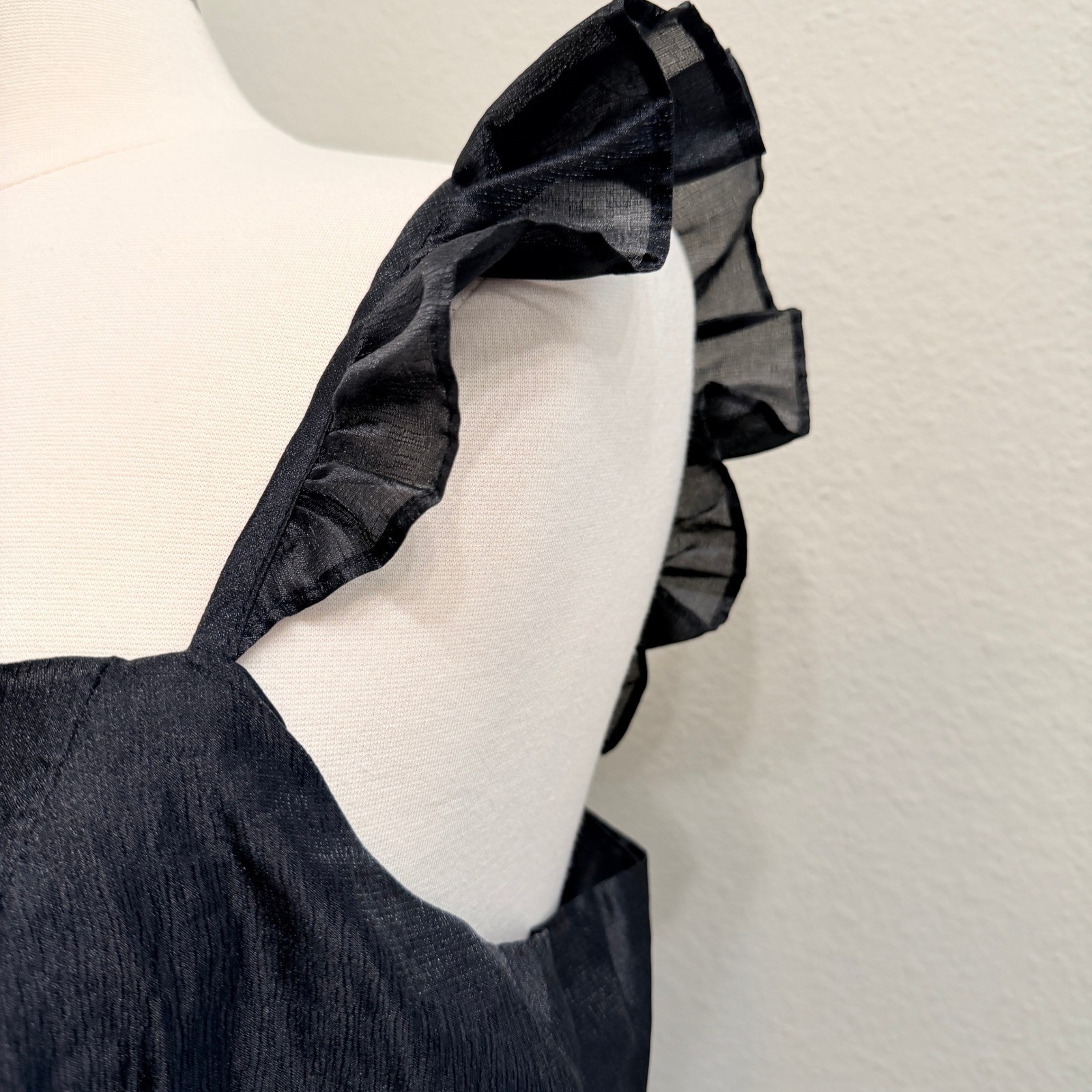 Lulus Effervescent Aesthetic Black Tiered Ruffled Midi Dress XL Event Party
