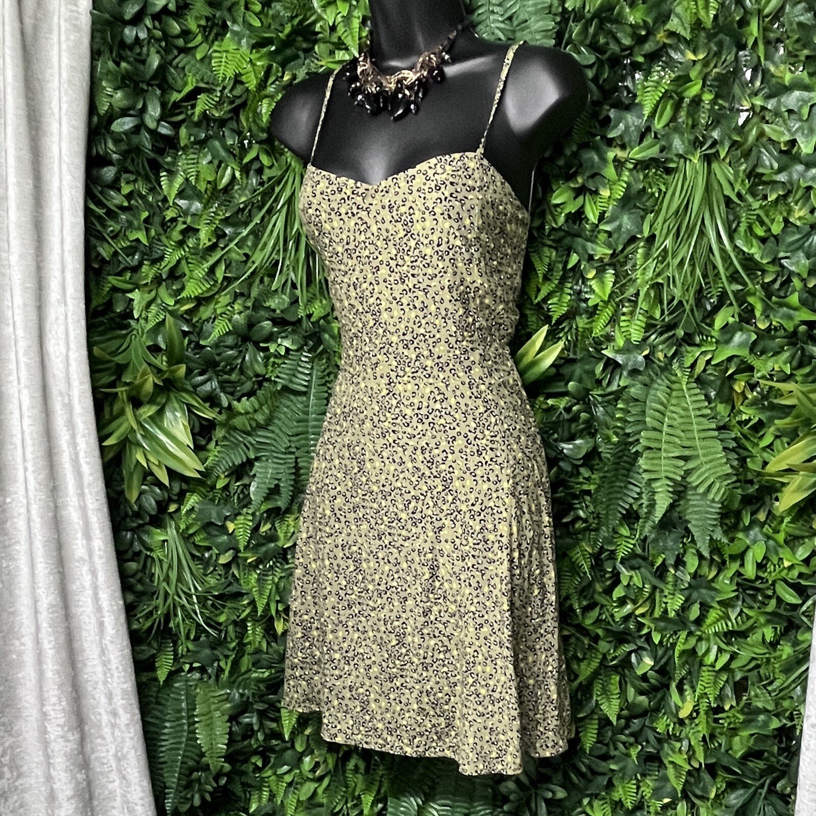 CALVIN KLEIN Dress Women Small Green Animal Print Strappy Mini Skater NWT 2059