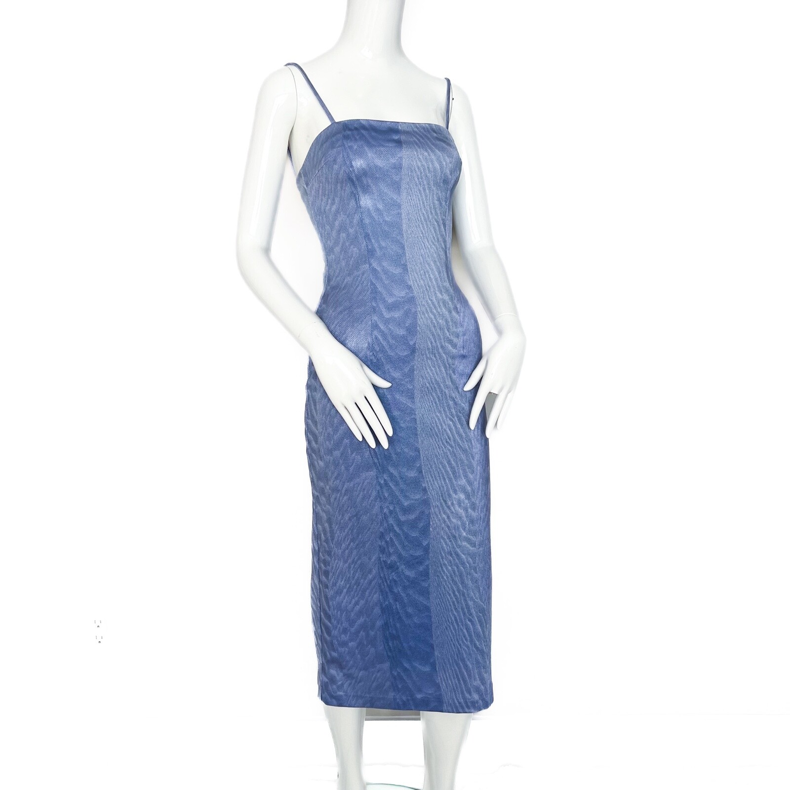 Cache by Alexia Admor | Midi Party Dress Cocktail Print Coated Bodycon Blue Sm