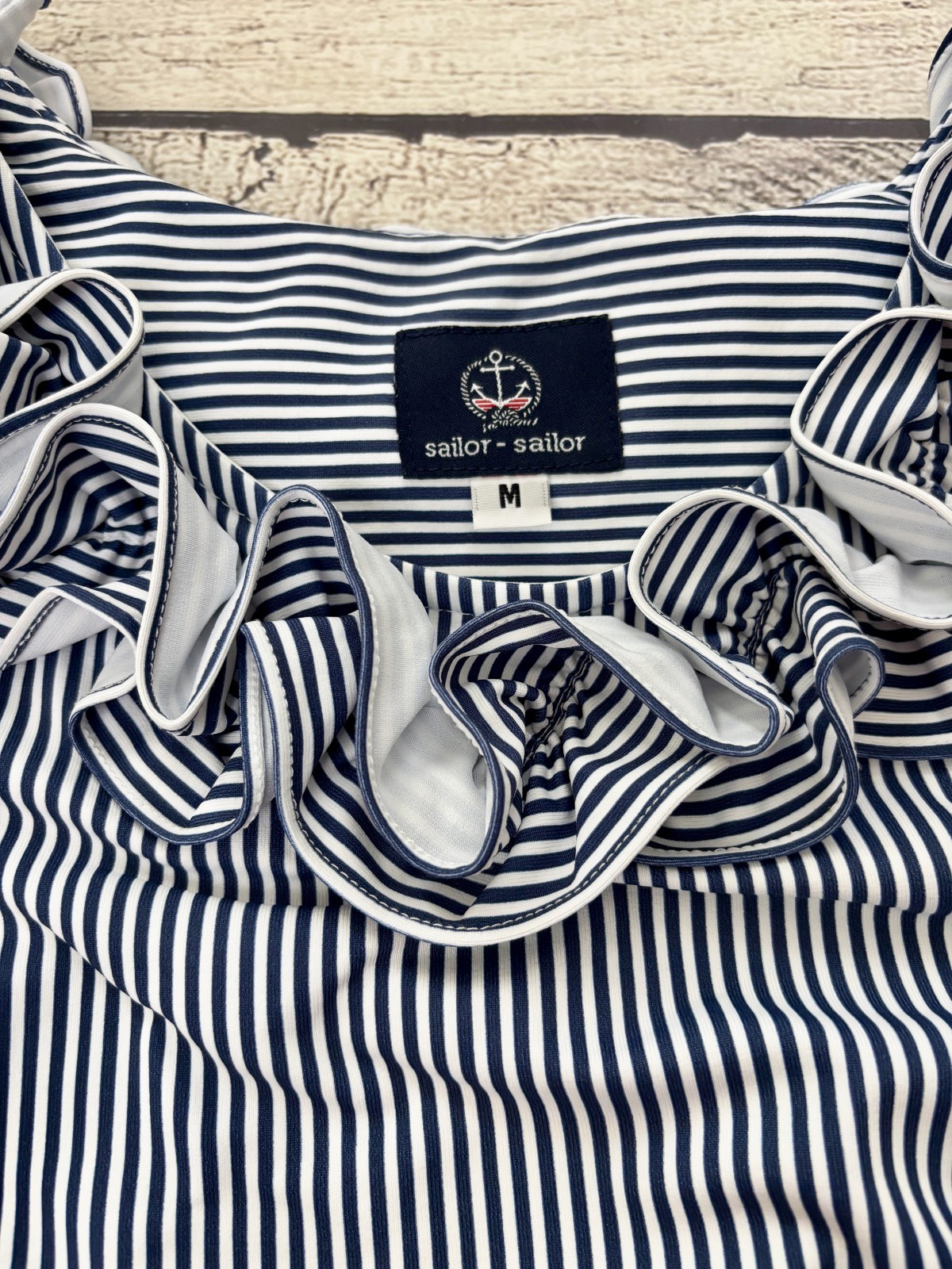 SAILOR SAILOR Womens Medium White Blue Striped Ruffle Collar Nautical Dress EXC