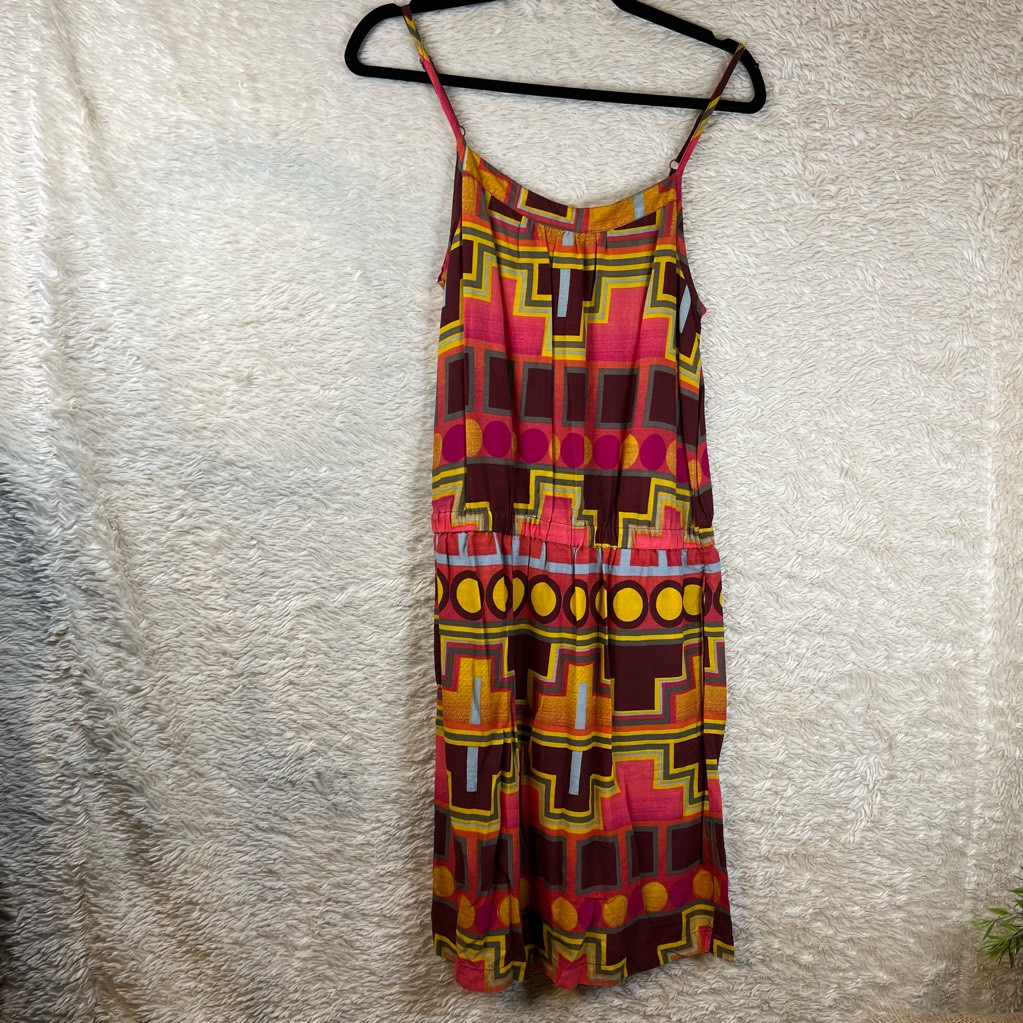 Joe Fresh Womens Blouson Dress Pink Yellow Geometric Scoop Neck Sleeveless S