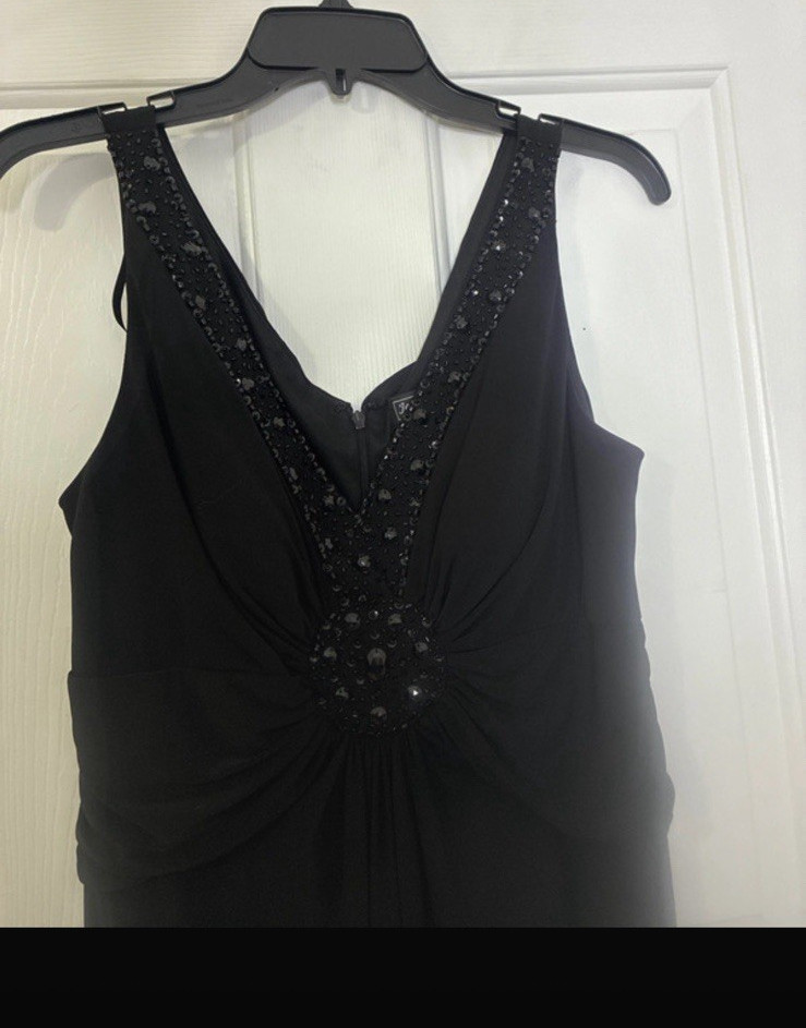 Jessica Howard Black Beaded V-Neck Sleeveless Midi Dress Zip Solid Size 14