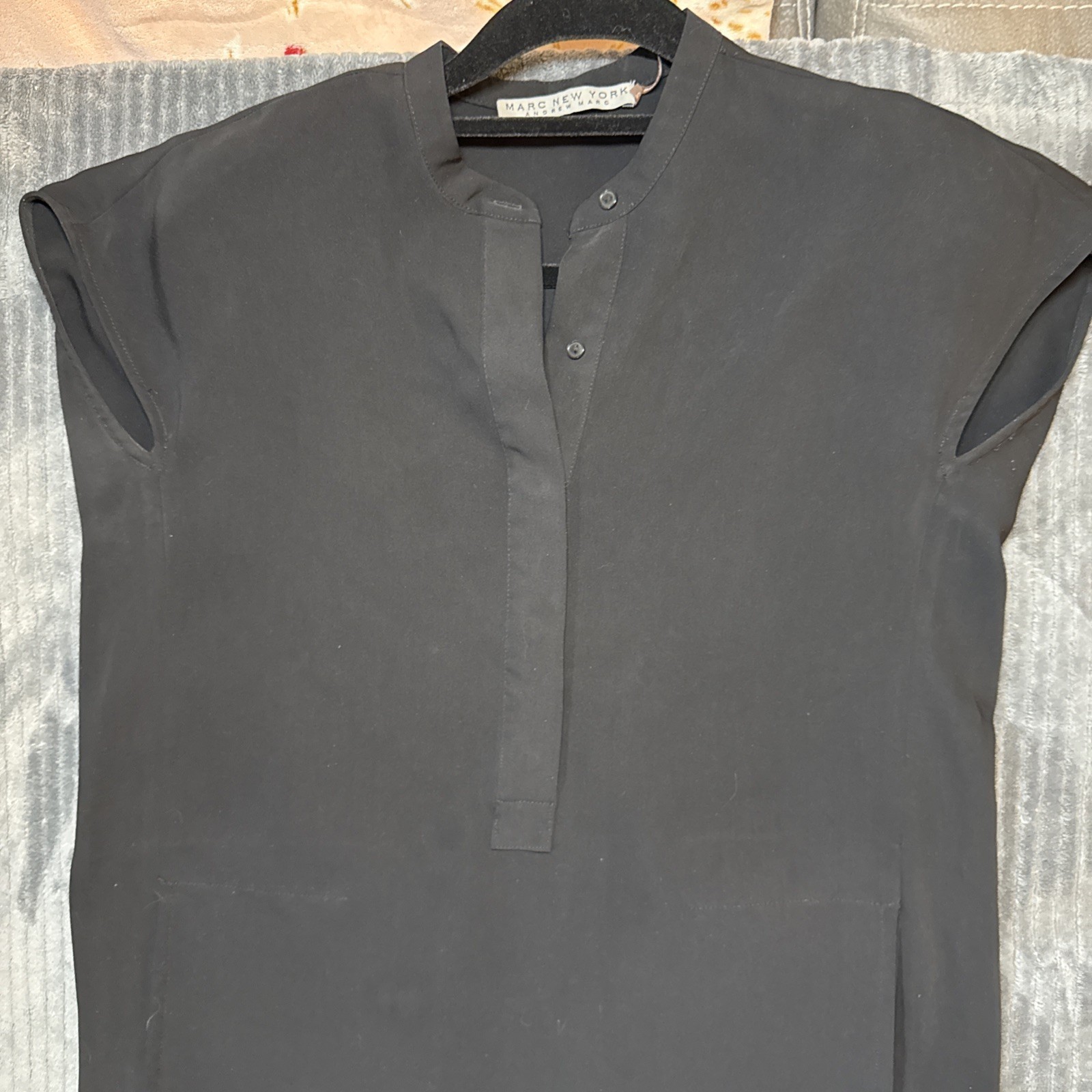Andrew Marc Tunic Dress Cap Sleeve Black w/ Pockets Minimalist Small 2 Dry Clean
