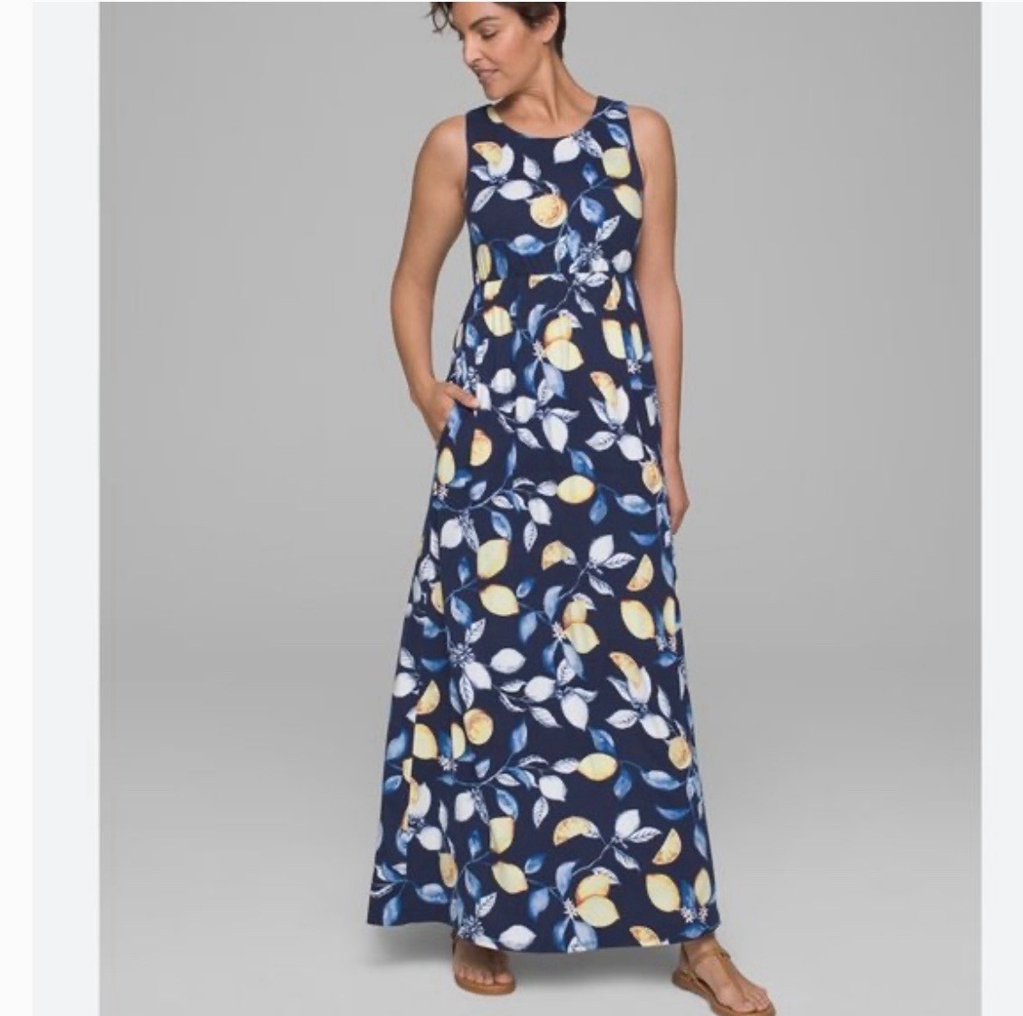 NWT Soma Sz Large Soft Support Maxi Dress High Neck Pockets Lined Blue Lemon $99