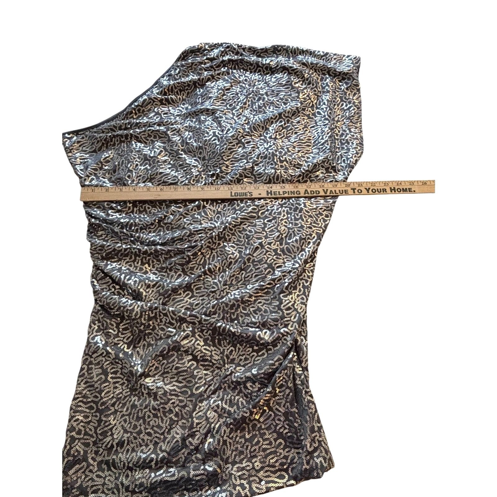 Umgee USA Sequin One Shoulder Dress Medium Silver Cocktail Party Ruched