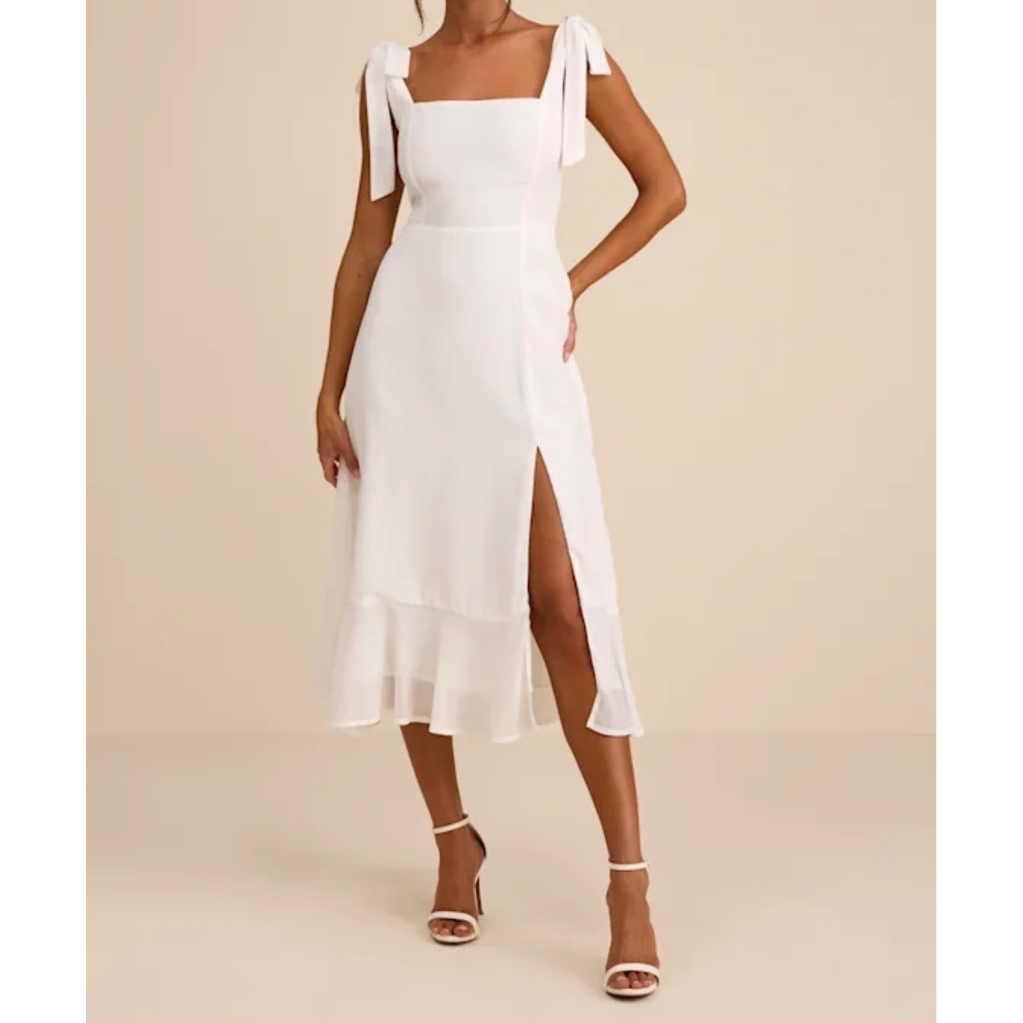 Lulus Summer Invite White Tie-Strap Tiered Midi Dress XL Smocked Slit Ruffle NEW
