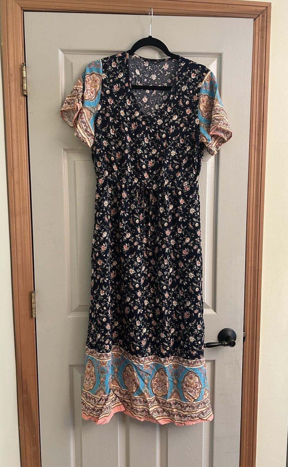PRETTYGARDEN Women’s Summer Boho Floral Print Dress V Neck Short Sleeve LARGE