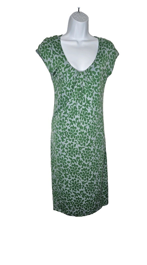 Boden Green Floral Print Cap Sleeve Shift Dress Size 2R 100% Lyocell Summer