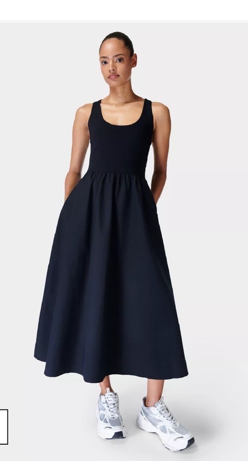 Sweaty Betty Black Explorer Ribbed Racerback Midi Dress Pockets Womens Size XXL