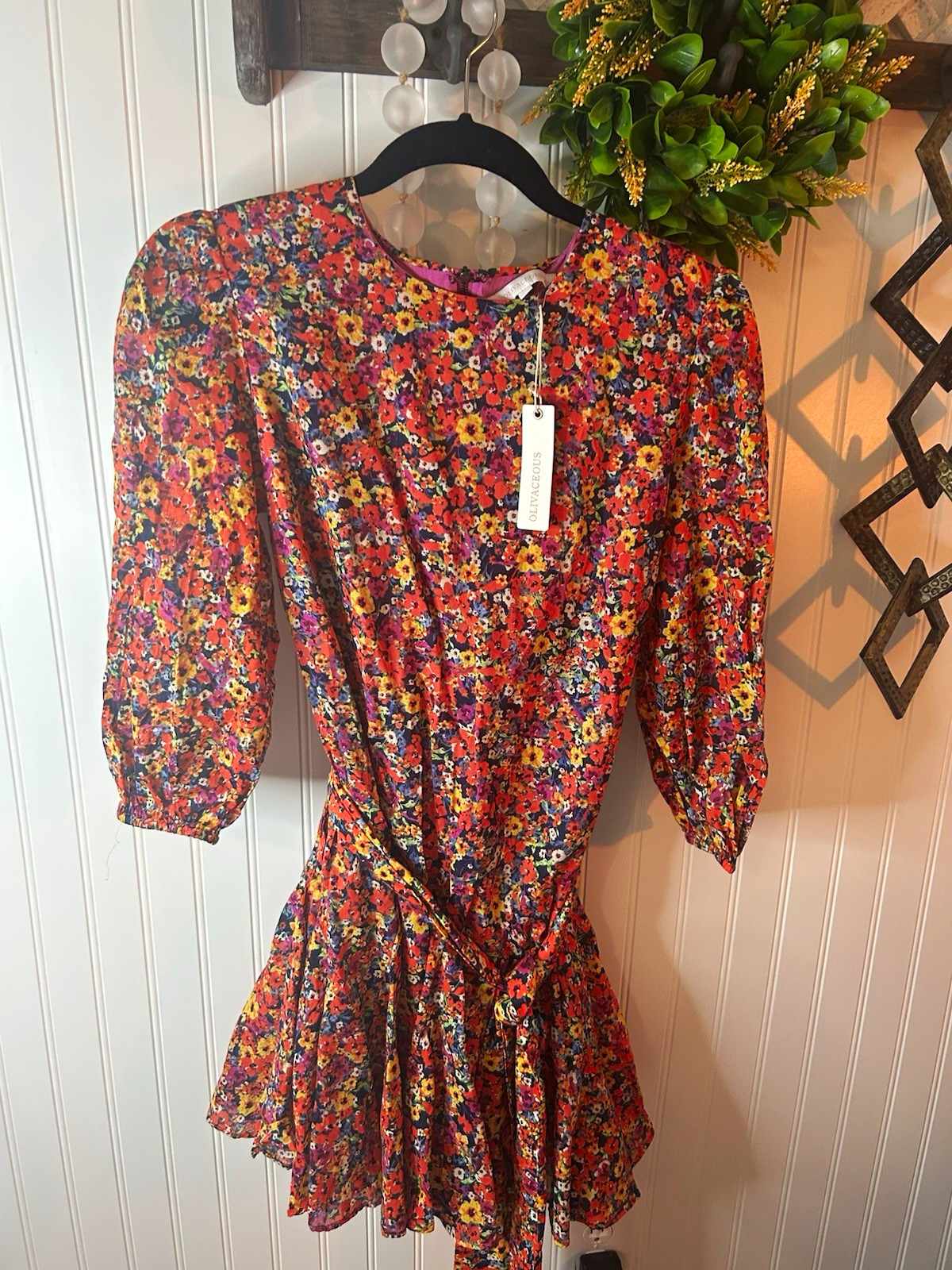 Olivaceous Women’s S Multicolor Floral Mini Dress Ruffle 3/4 Sleeve