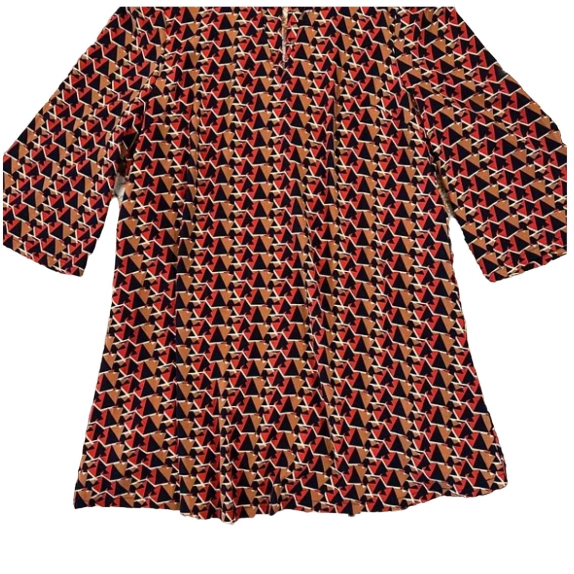 NWT Nordstrom’s Miss Me Tan, Navy, Orange/Red Geometric Print Shift Dress – S
