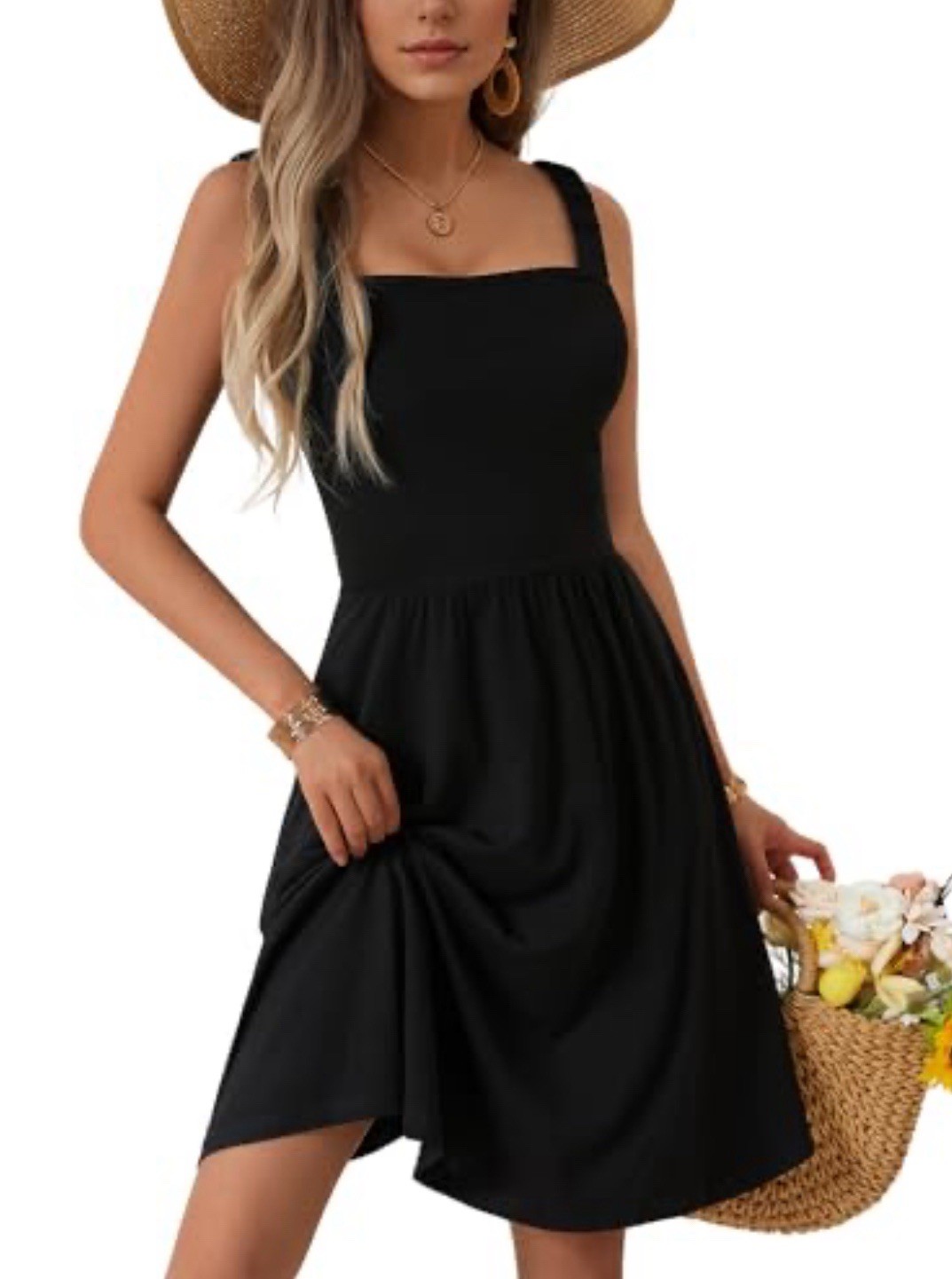 Huhot Summer Dress Womens SZ M Black Cruise Beach Peasant Boho Fest