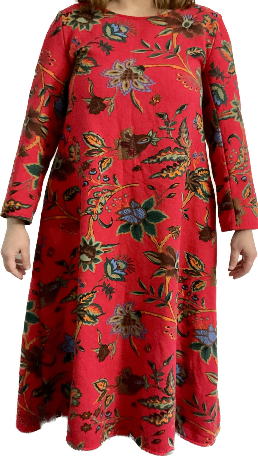 Sweatshirt Dress Linen Cotton Sz Medium Warm Fleece Red Floral Hong Kong Euro 93