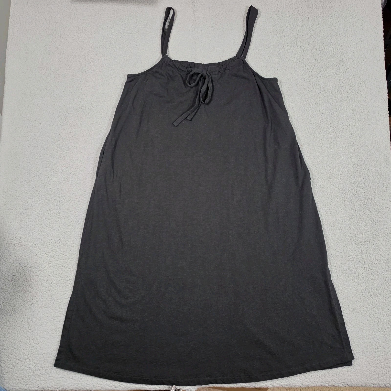 Able Sleeveless Sundress Large Black Cotton Tie Front Pocket Beach Resort Summer