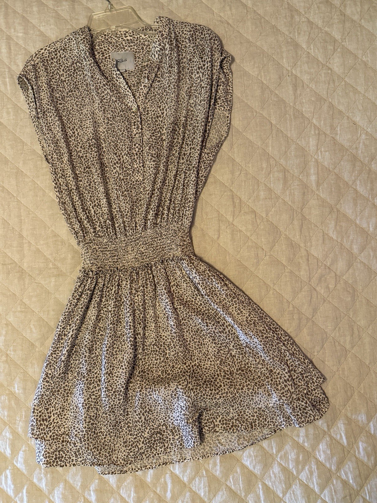 Rails Dress Womens Small Sand Cheetah Print Smocked Angelina Boho Tiered