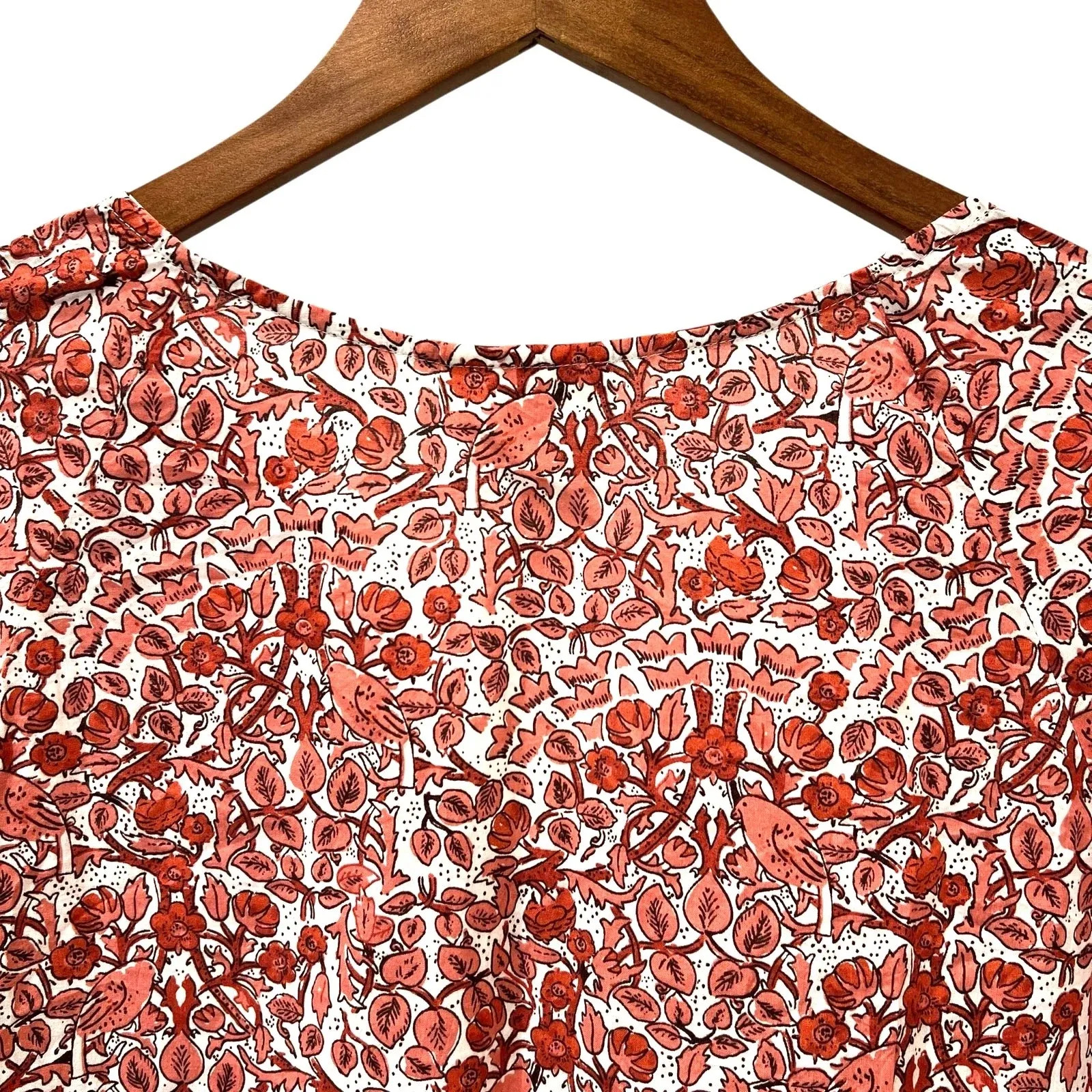 Pomegranate Kaftan Caftan Dress Womens XS Orange Bird Floral Long Cotton Boho