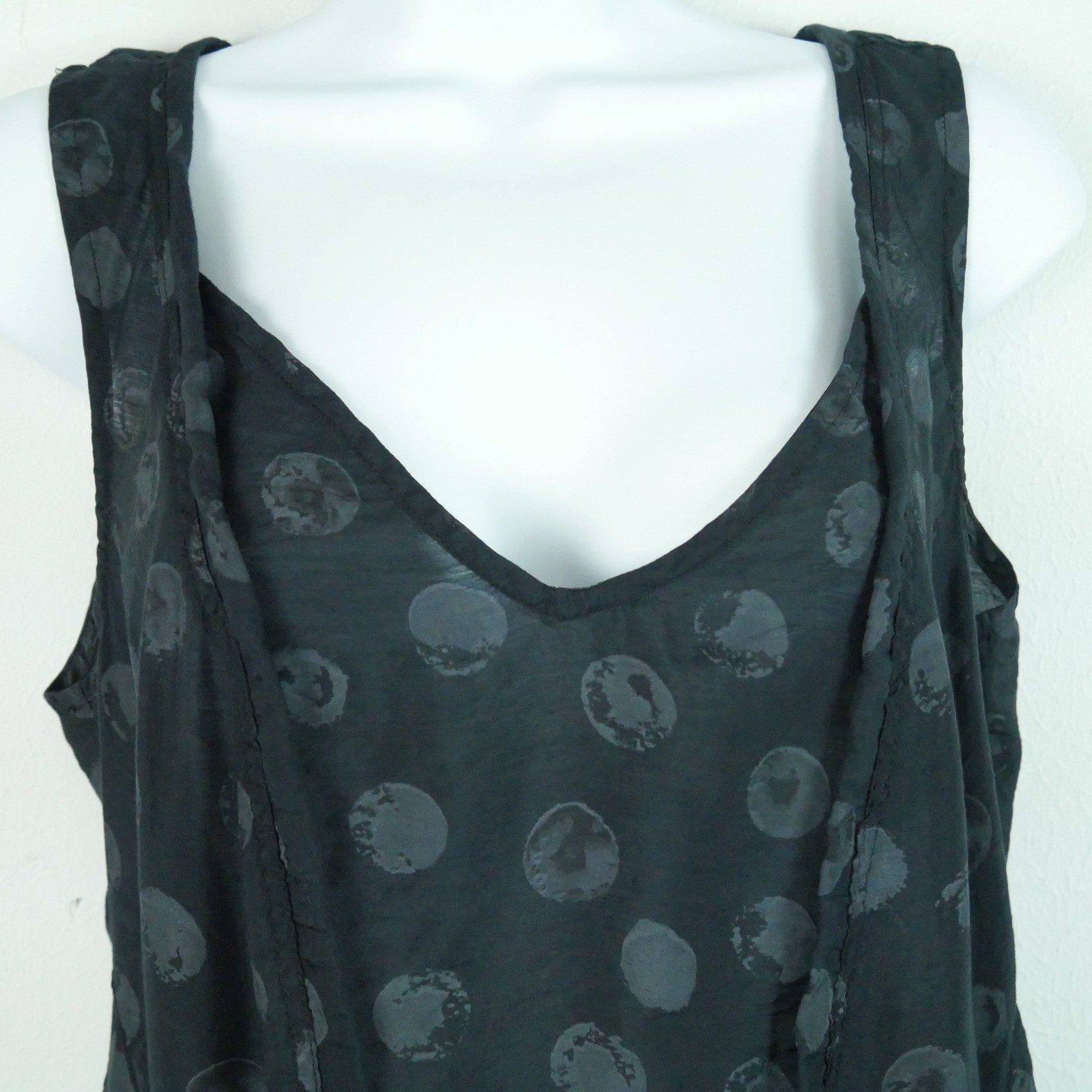 Black Polka Dot Bubble Hem Sleeveless Dress Medium Lagenlook Artsy Lantern Hem