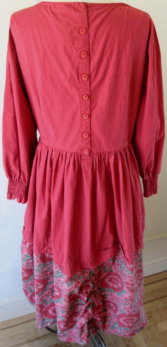 Ewa i Walla Raspberry and Floral Print Dress w/ Scrunchy Piping Around Skirt