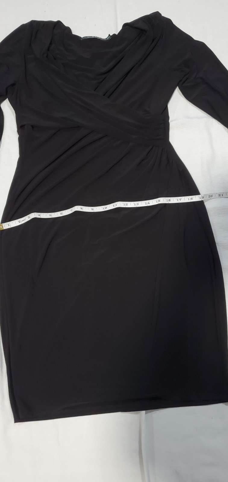 Lauren Ralph Lauren Black Sheath Long Sleeve V-Neck Ruched Dress SIZE 12