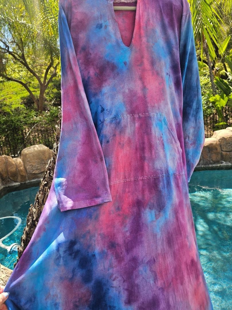Maya Antonia Unisex Hand Tie-Dye Galaxy Cotton Maxi Dress/Kaftan/Hoodie/Pocket