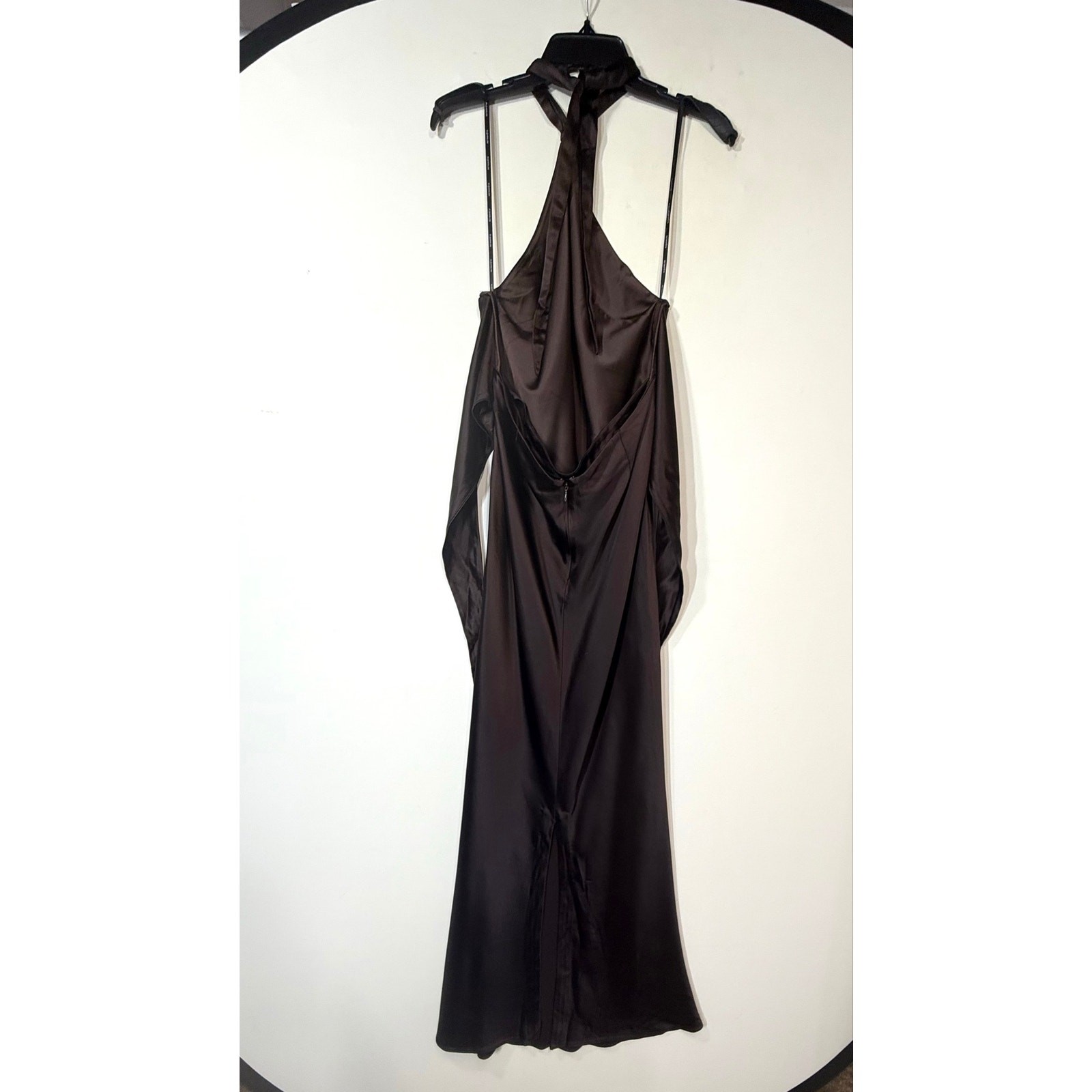 Retrofete Ester Brown Satin TieBack Sheath Formal Dress, Prom Wedding Large