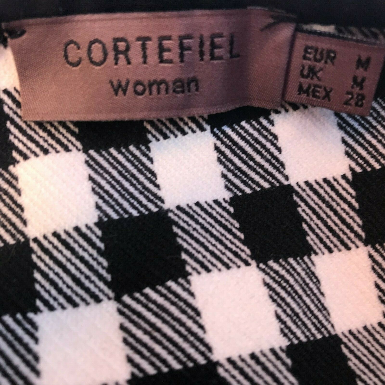 Cortefiel Black Dress With Gingham Bodice Size 14 UK Sleeveless Side Zip Smart
