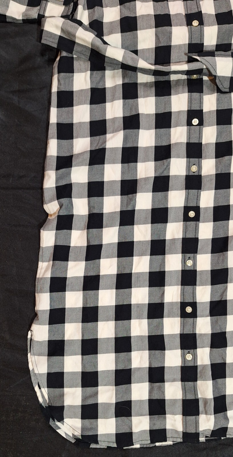 Ralph Lauren Women Black And White Plaid Flannel Dress Size 12 Side Pockets