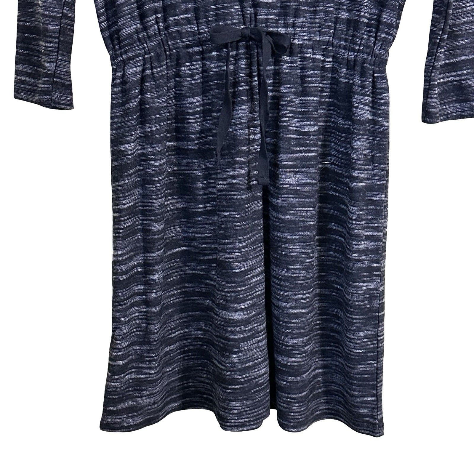 Loft NWT Black & Gray Marled 3/4 Sleeve Scoop Neck Tie Waist Knit Dress Sz Small