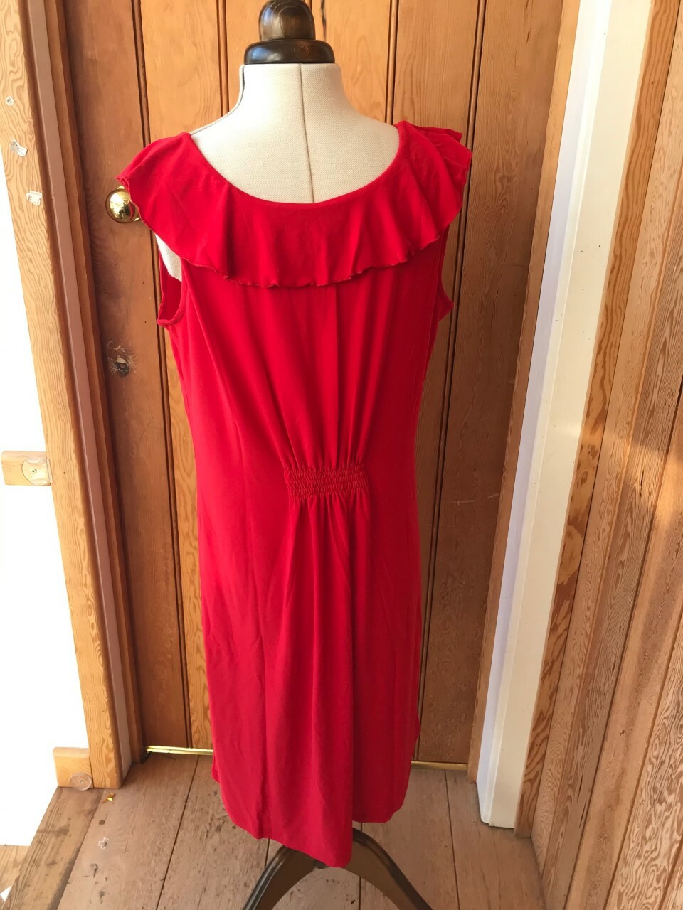 nina leonard drapey bright red ruffle dress L M 3XL new unworn stretch polyester