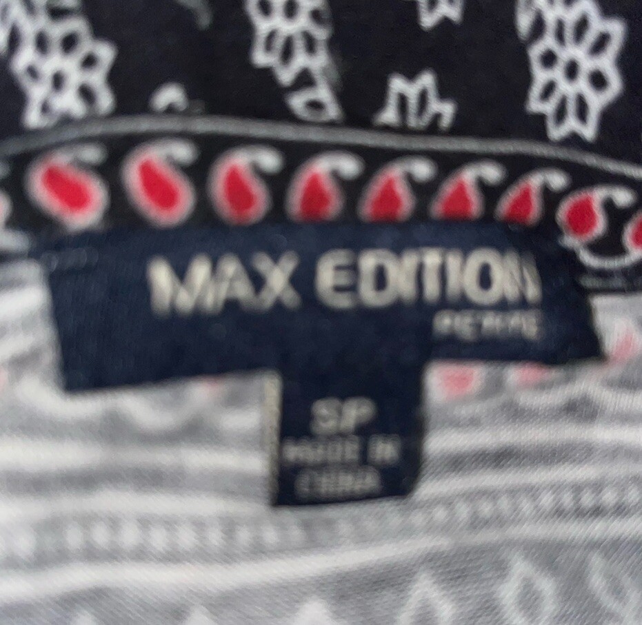 MAX EDITION Navy Blue Geometric / Floral Long Dress Short Sleeve Sz. SP