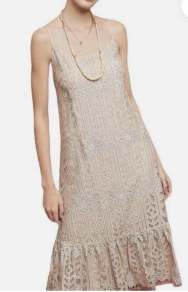 Eri + Ali Anthropologie Twilight Lace Dress Crochet Midi Silver Pink Boho