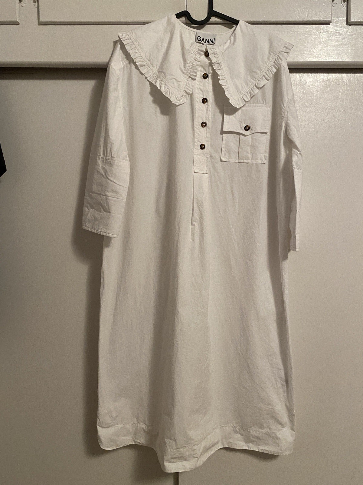 Ganni Poplin Organic Cotton(wht)shirt XXS/XS dress 41”L, 4 Button Up new w/tags