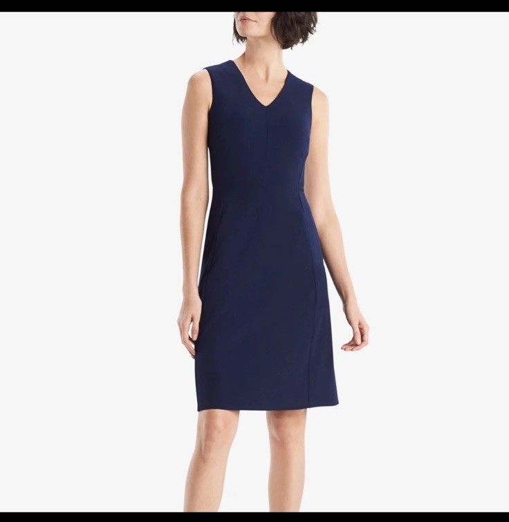 MM.LaFleur Annie Dress Women Navy Blue Sleeveless V-Neck Sheath Workwear 12
