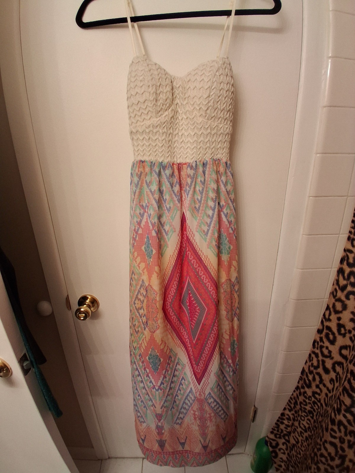 Women’s Multicolor Geometric Maxi Dress Sweetheart Neck Strappy Open Back