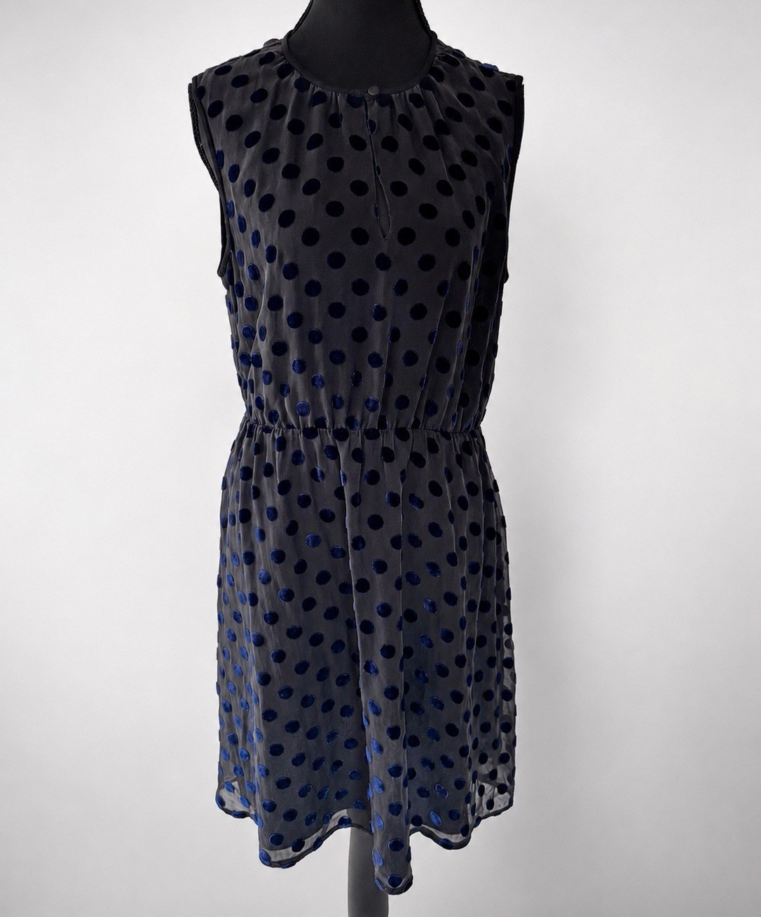 J.Crew Silk Blend Navy Blue Velvet Polka Dot Sleeveless Dress Size M
