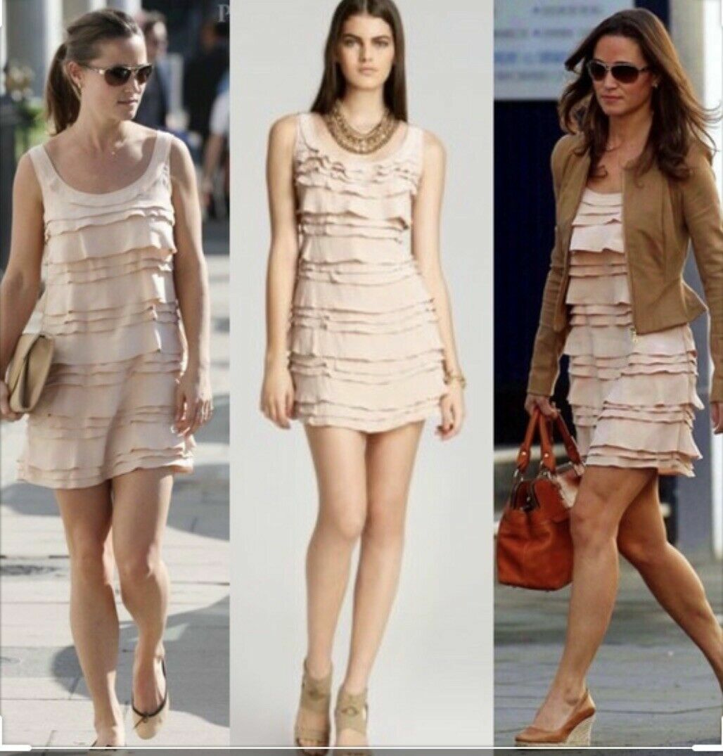 Pristine French Connection pale pink ruffled mini tank shift sheath dress 6