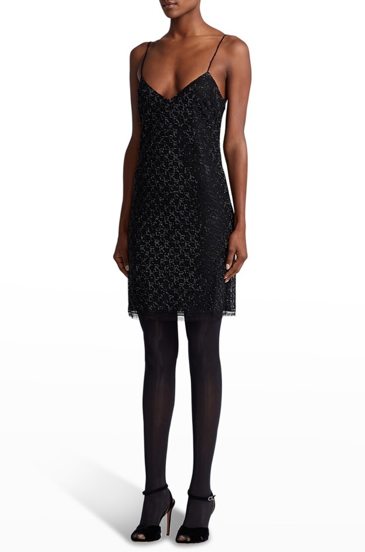 NWT $4190 Ralph Lauren Collection Colin Logo Beaded Mini Black Dress Sz 0