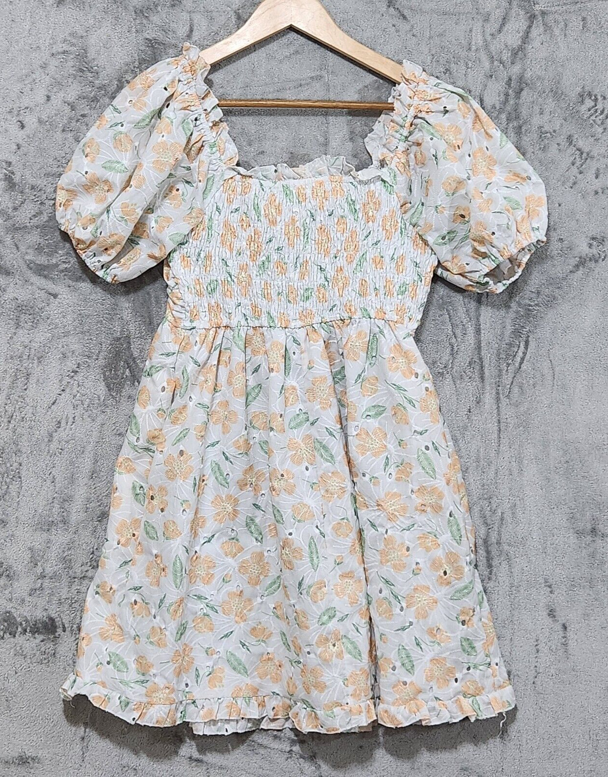 &merci Anthropologie Cottage Core Milkmade Eyelet Smocked Floral Dress Sz L