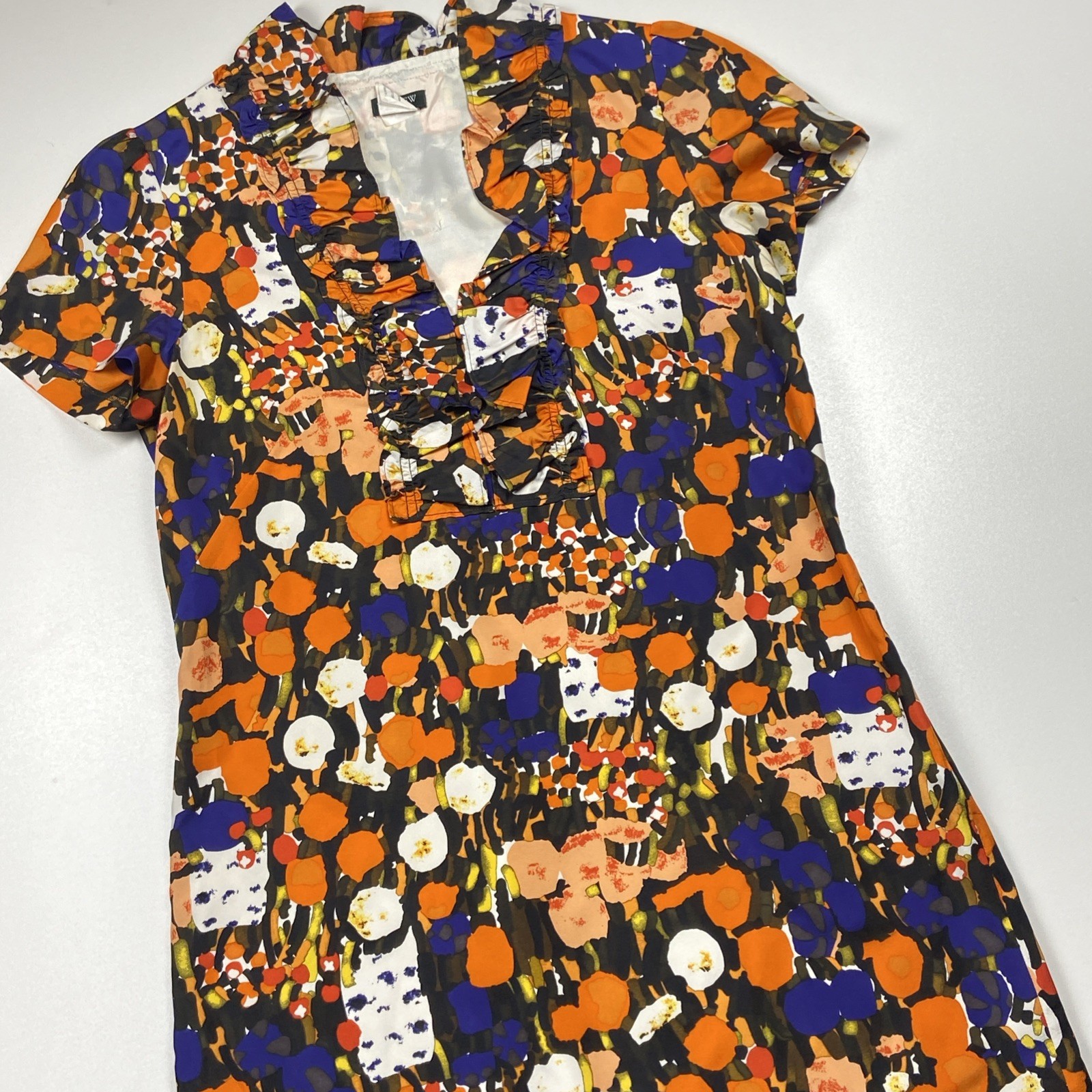 J Crew 100% Silk Abstract Floral Shift Dress Size 2 Multicolor Lightweight Lined