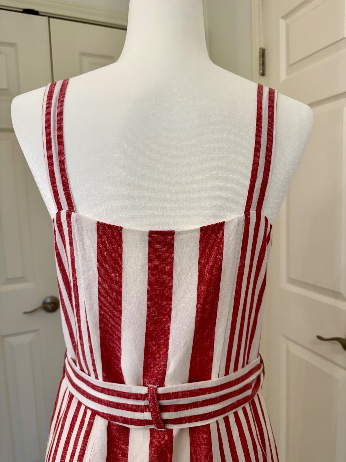 Rails Clement Dress M Medium Montreal Stripe Tie Waist Linen Rayon Blend Midi